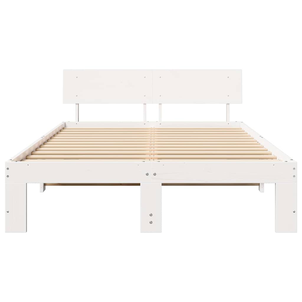 Bed Frame with Headboard White 120 x 190 cm Solid Pine Wood