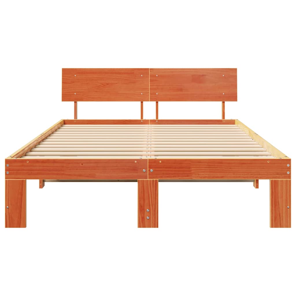 Bed Frame with Headboard Wax Brown 120 x 190 cm Solid Pine Wood