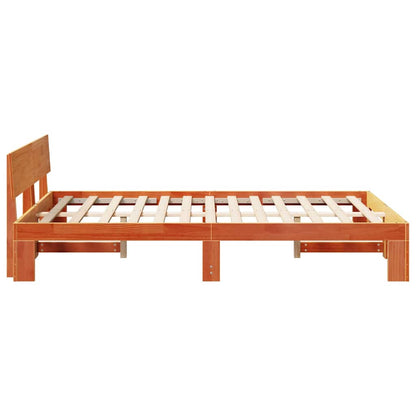 Bed Frame with Headboard Wax Brown 120 x 190 cm Solid Pine Wood