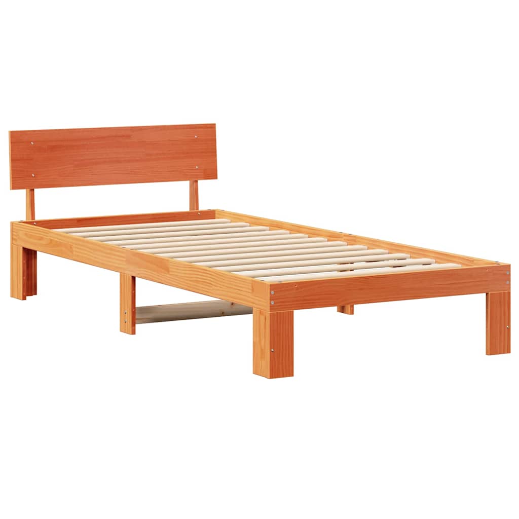 Bed Frame with Headboard Wax Brown 100 x 200 cm Solid Pine Wood
