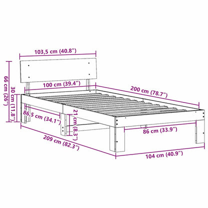Bed Frame with Headboard Wax Brown 100 x 200 cm Solid Pine Wood