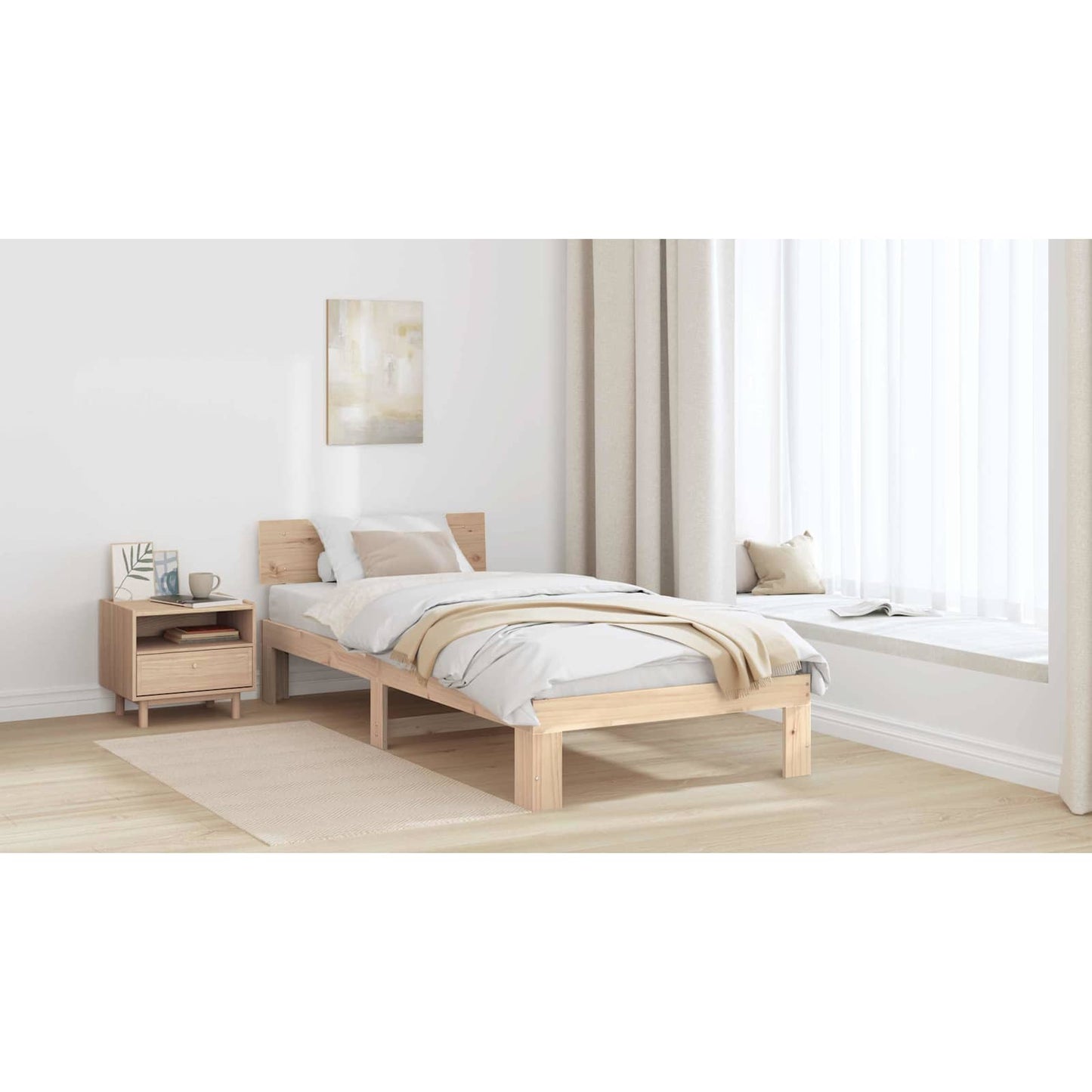 Bed Frame with Headboard Natural 90 x 200 cm Solid Pine Wood