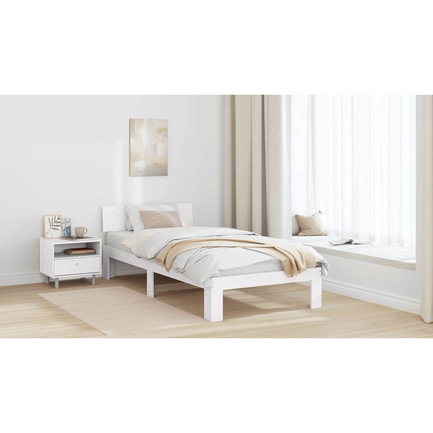 Bed Frame with Headboard White 90 x 200 cm Solid Pine Wood