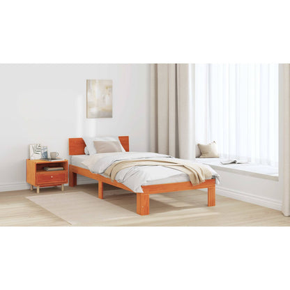 Bed Frame with Headboard Wax Brown 90 x 200 cm Solid Pine Wood