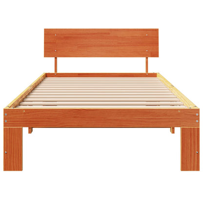 Bed Frame with Headboard Wax Brown 90 x 200 cm Solid Pine Wood