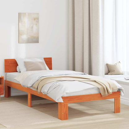 Bed Frame with Headboard Wax Brown 80 x 200 cm Solid Pine Wood