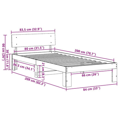 Bed Frame with Headboard Wax Brown 80 x 200 cm Solid Pine Wood