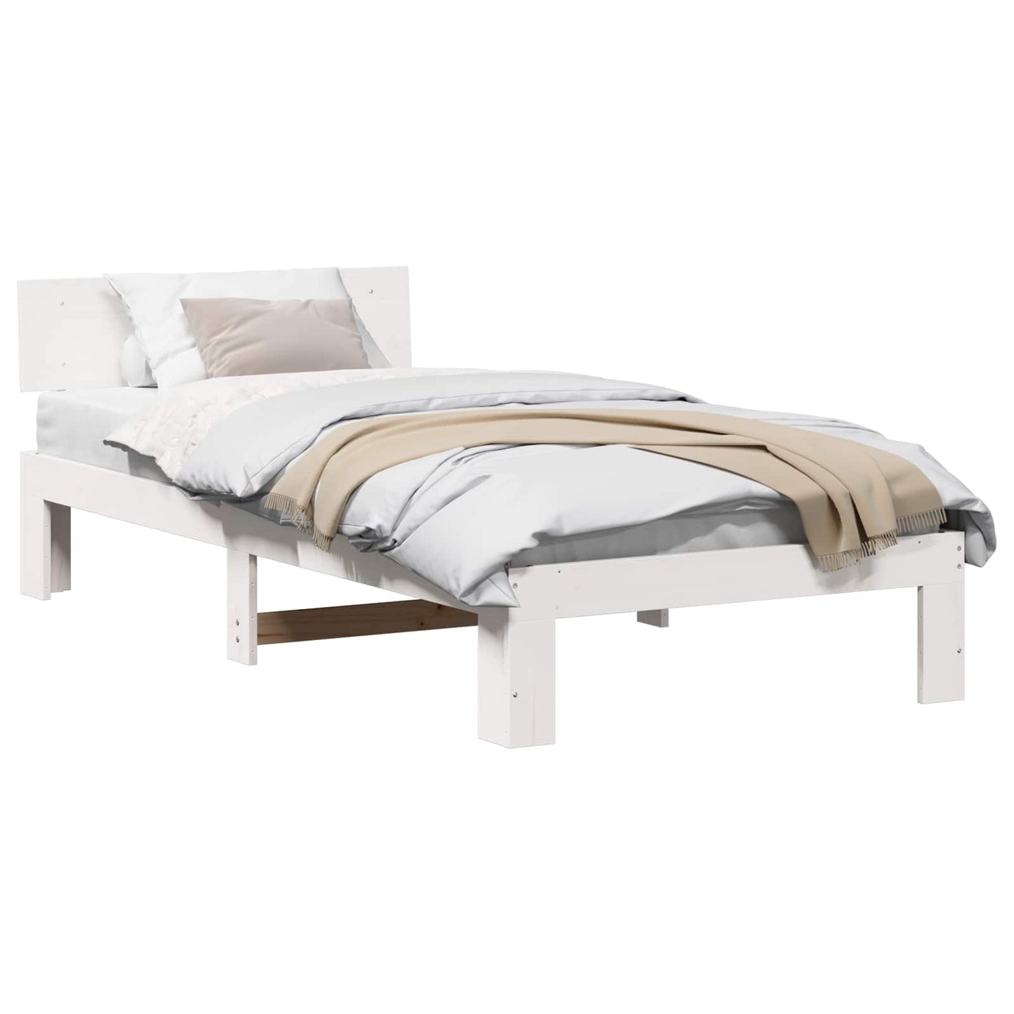 Bed Frame with Headboard White 90 x 190 cm Solid Pine Wood