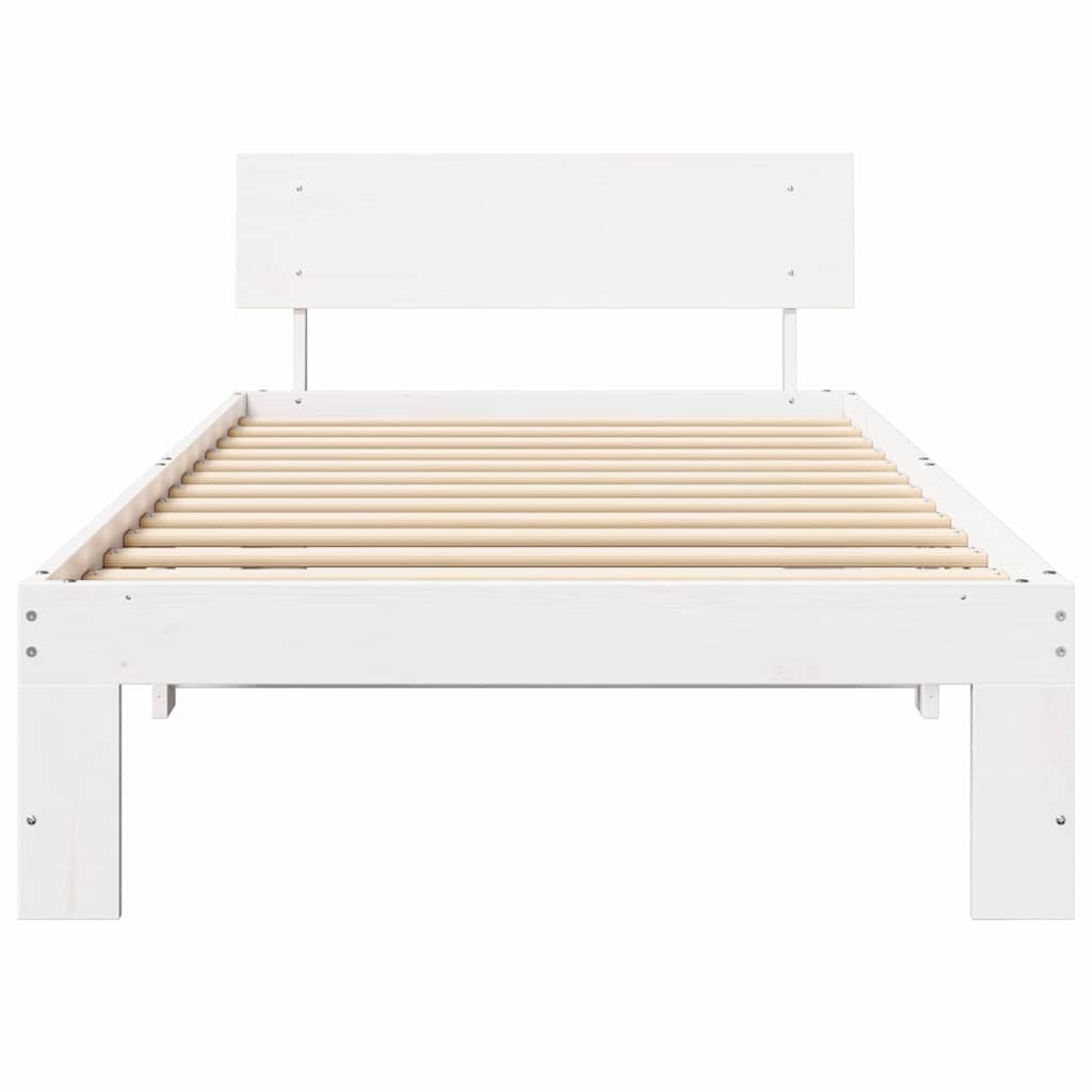 Bed Frame with Headboard White 90 x 190 cm Solid Pine Wood