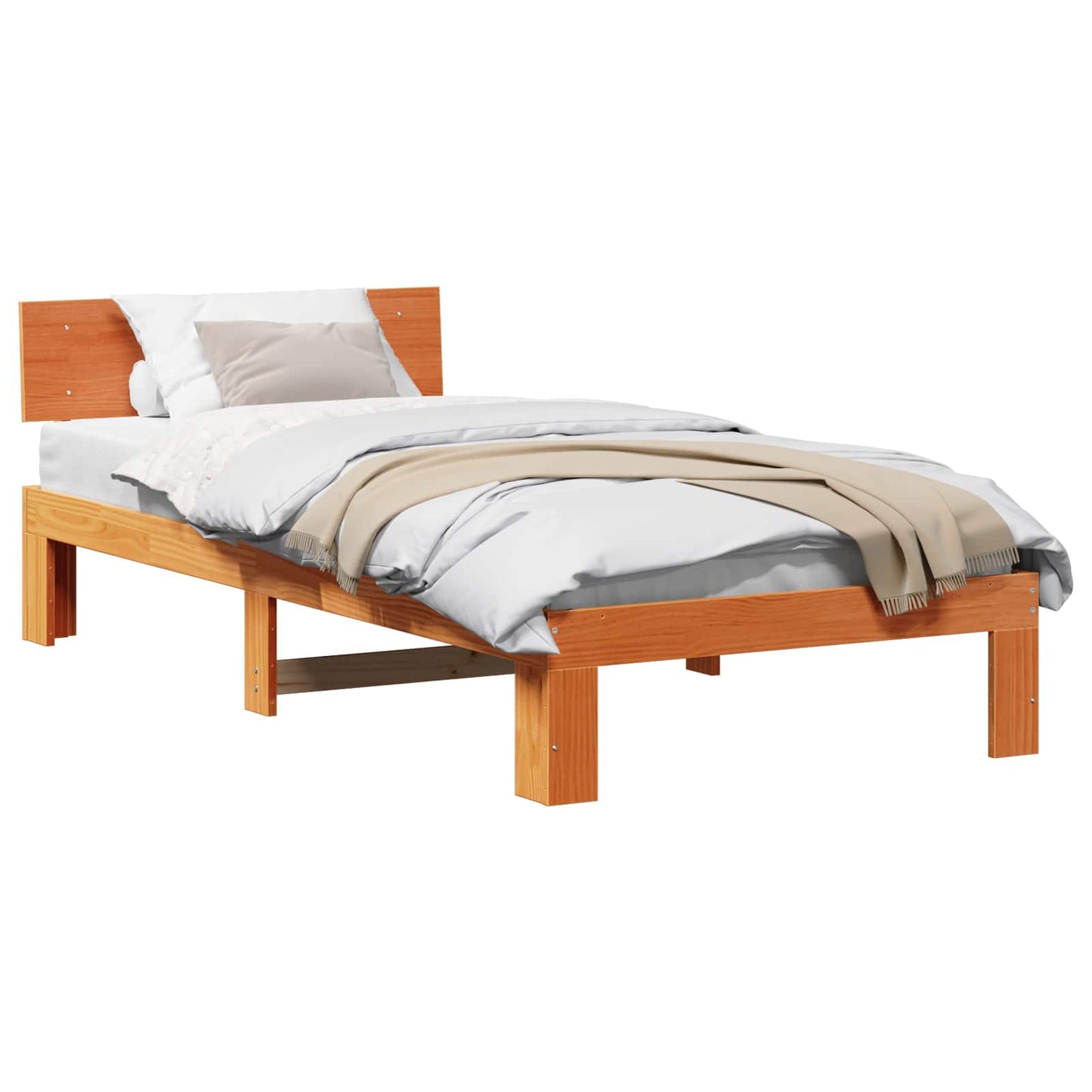 Bed Frame with Headboard Wax Brown 90 x 190 cm Solid Pine Wood
