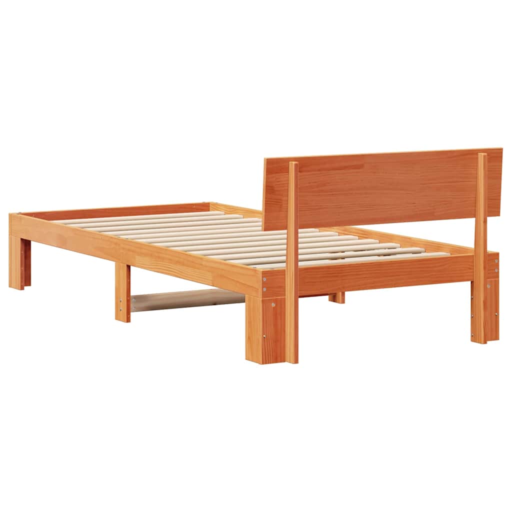 Bed Frame with Headboard Wax Brown 90 x 190 cm Solid Pine Wood