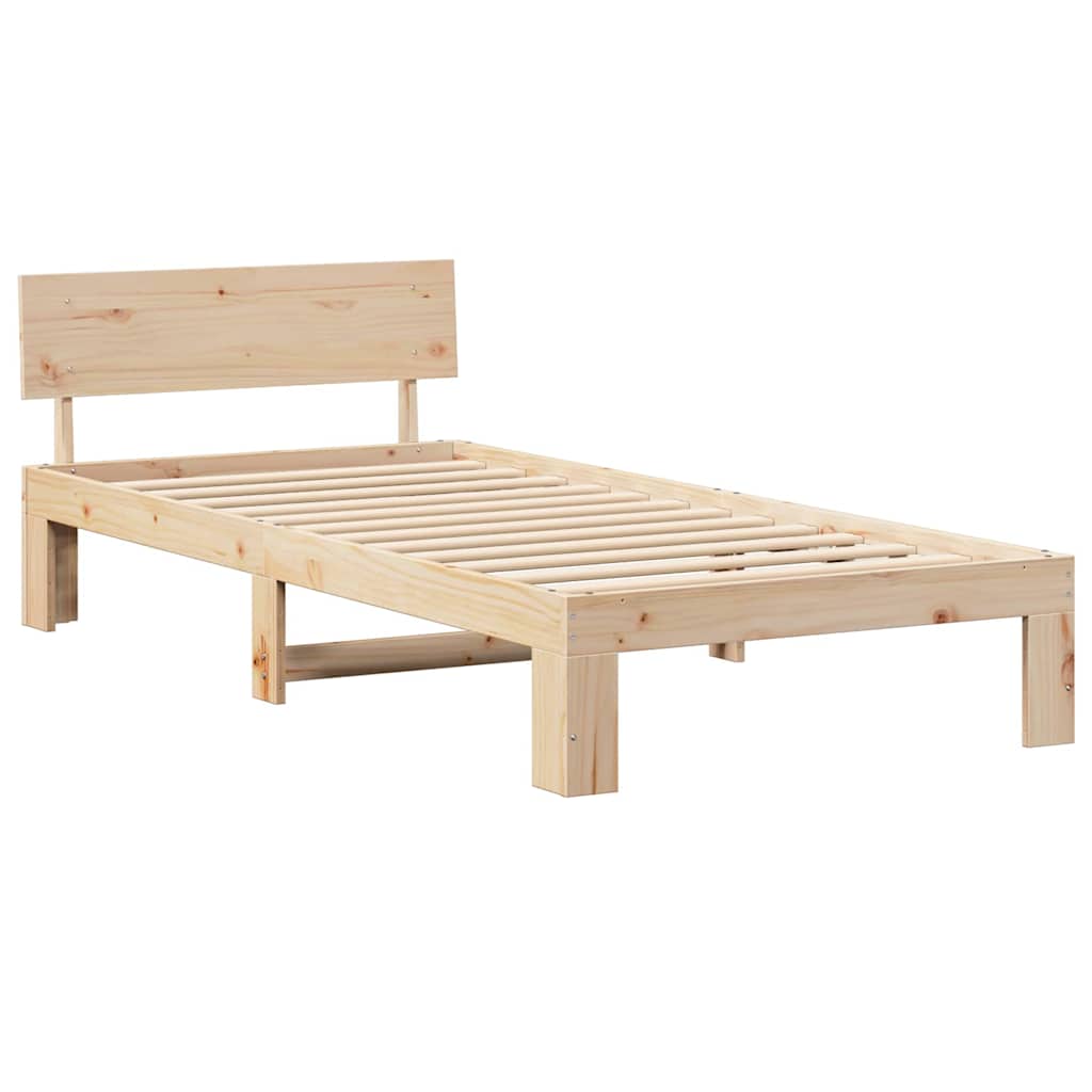 Bed Frame with Headboard Natural 75 x 190 cm Solid Pine Wood