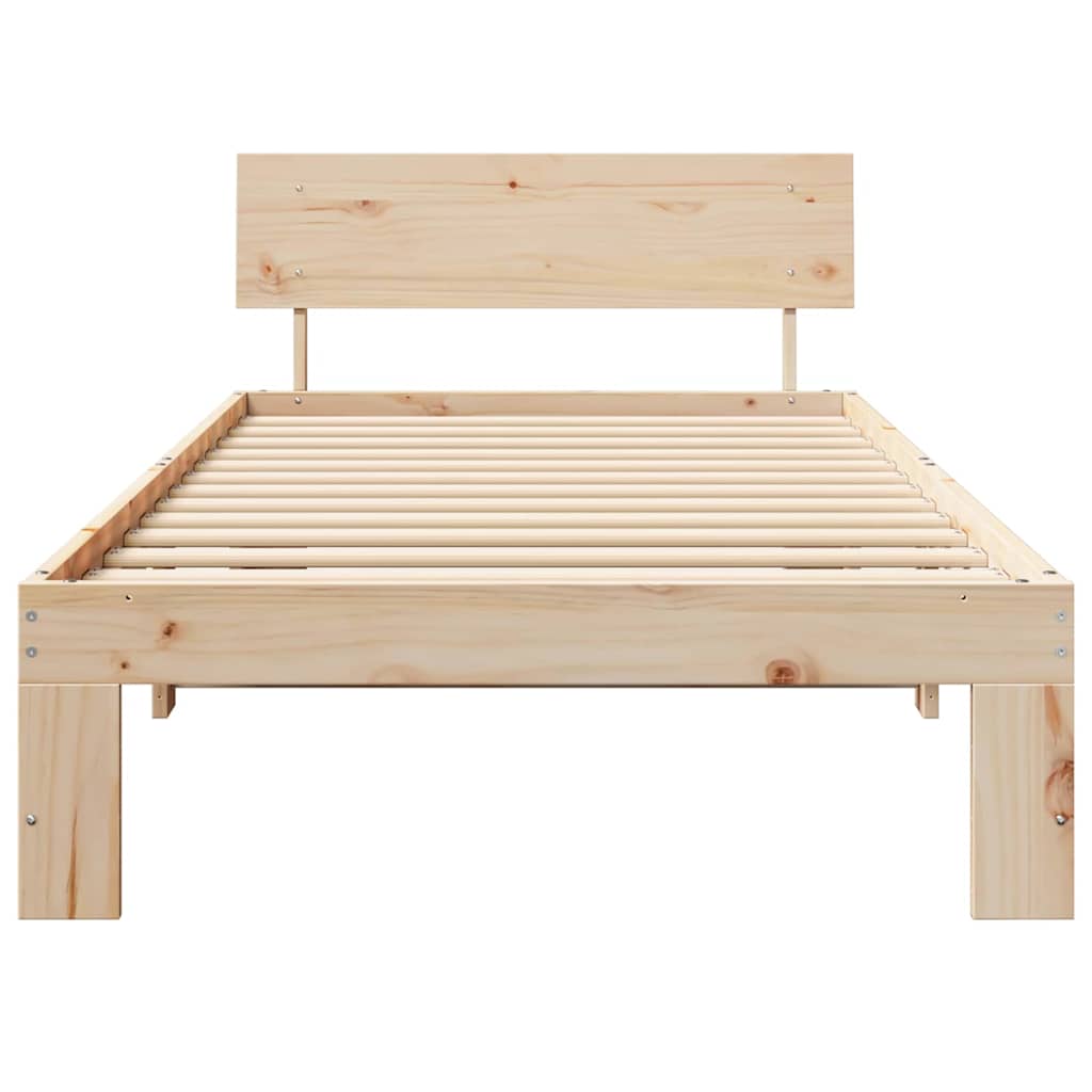 Bed Frame with Headboard Natural 75 x 190 cm Solid Pine Wood