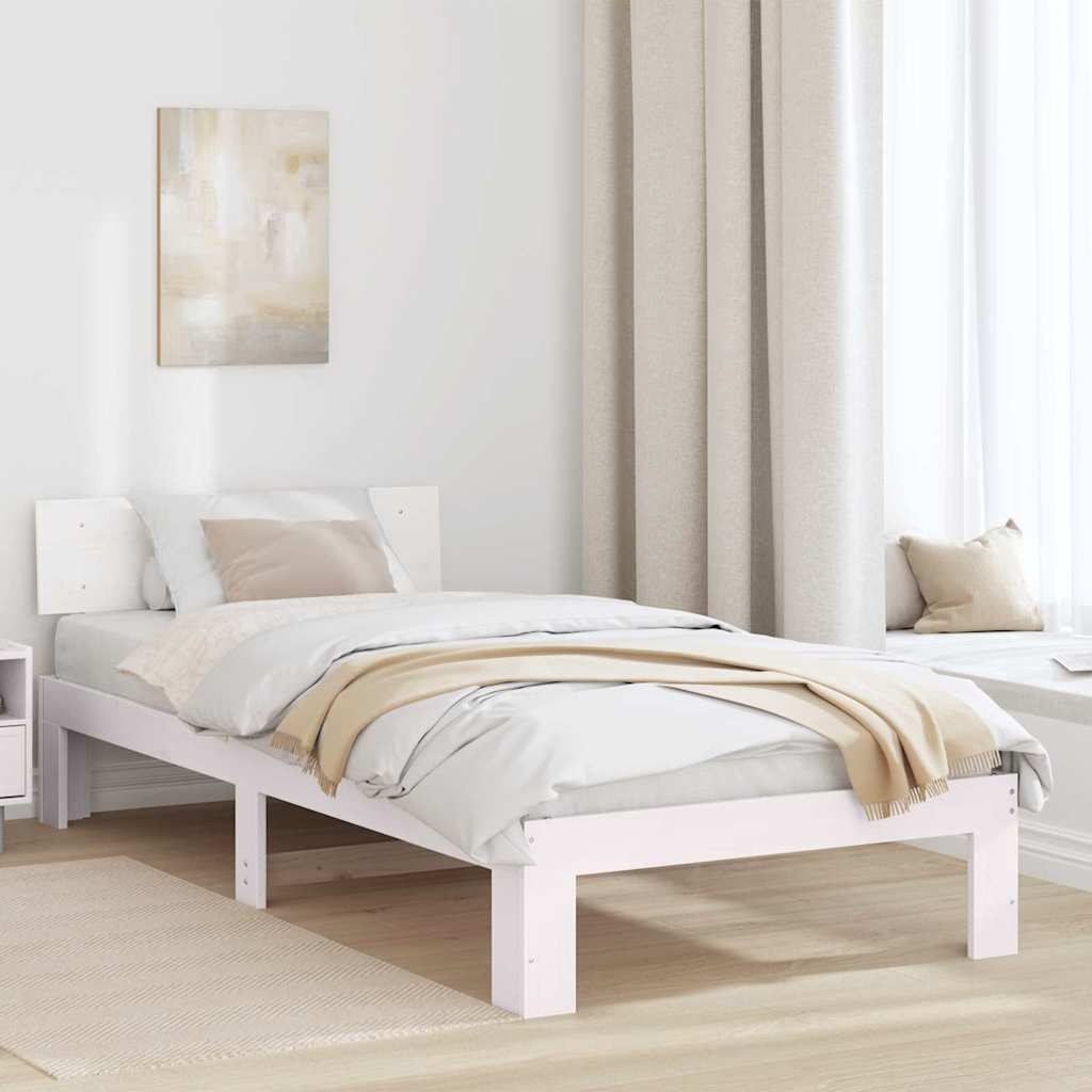 Bed Frame with Headboard White 75 x 190 cm Solid Pine Wood