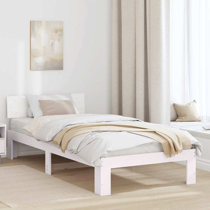 Bed Frame with Headboard White 75 x 190 cm Solid Pine Wood