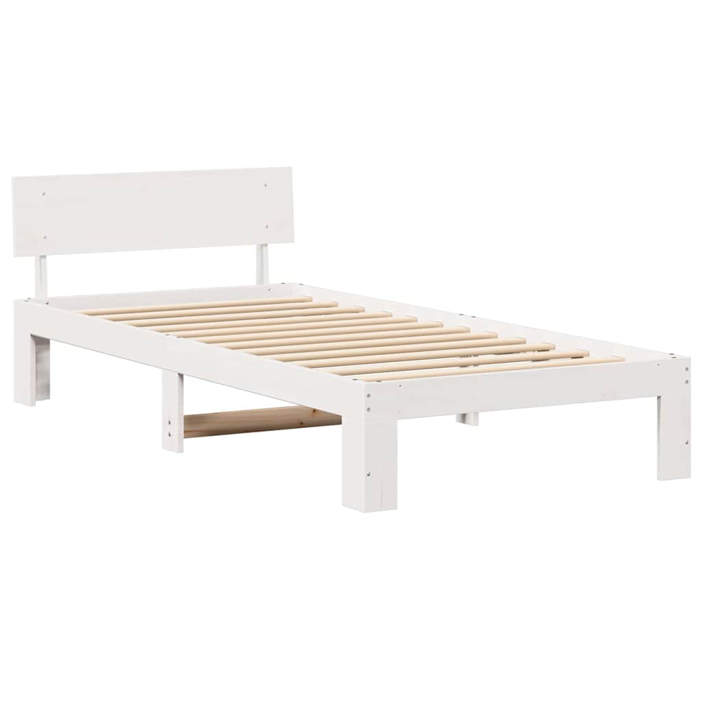 Bed Frame with Headboard White 75 x 190 cm Solid Pine Wood