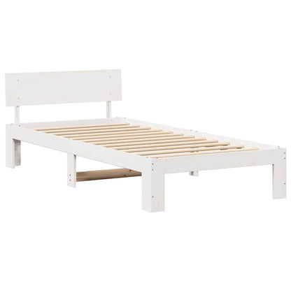 Bed Frame with Headboard White 75 x 190 cm Solid Pine Wood