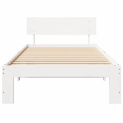 Bed Frame with Headboard White 75 x 190 cm Solid Pine Wood