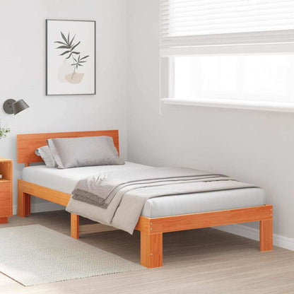 Bed Frame with Headboard Wax Brown 75 x 190 cm Solid Pine Wood