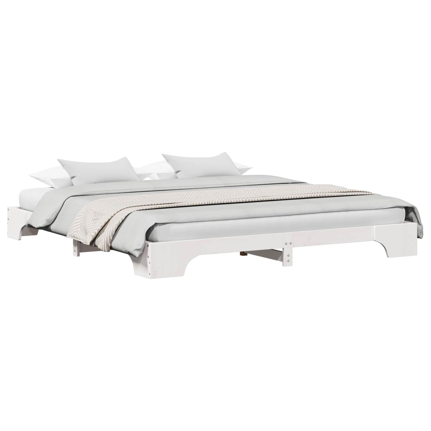 Bed Frame White 200 x 200 cm Solid Pine Wood