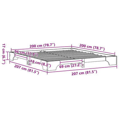 Bed Frame Wax Brown 200 x 200 cm Solid Pine Wood