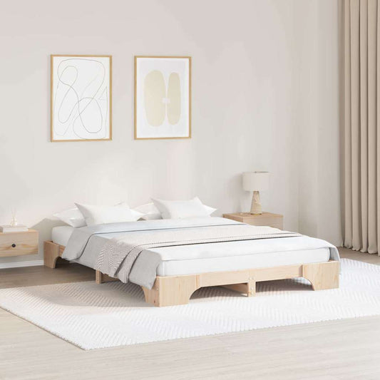 Bed Frame Natural 140 x 200 cm Solid Pine Wood