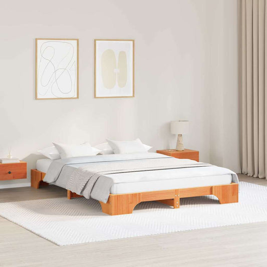 Bed Frame Wax Brown 140 x 200 cm Solid Pine Wood
