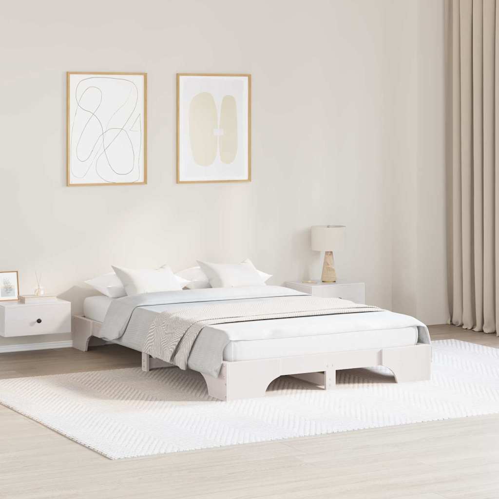 Bed Frame White 140 x 190 cm Solid Pine Wood