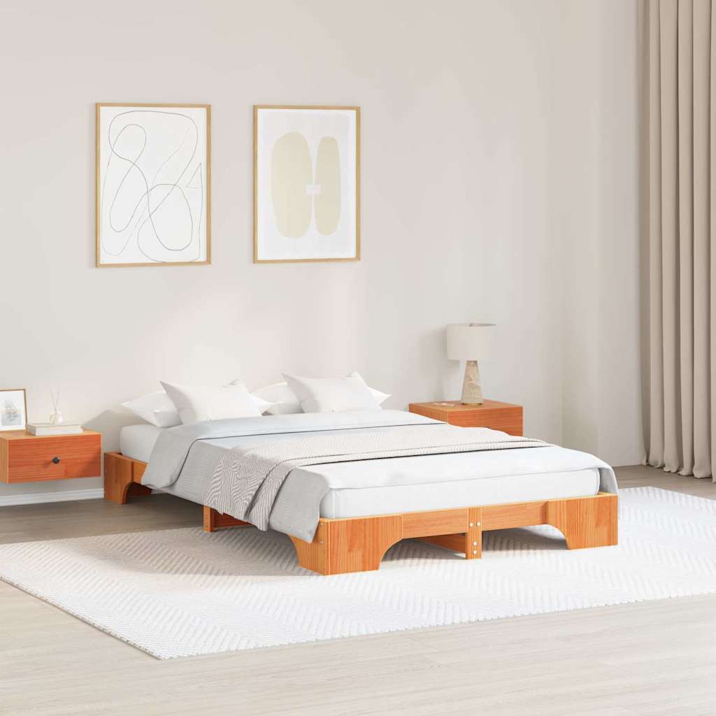Bed Frame Wax Brown 140 x 190 cm Solid Pine Wood