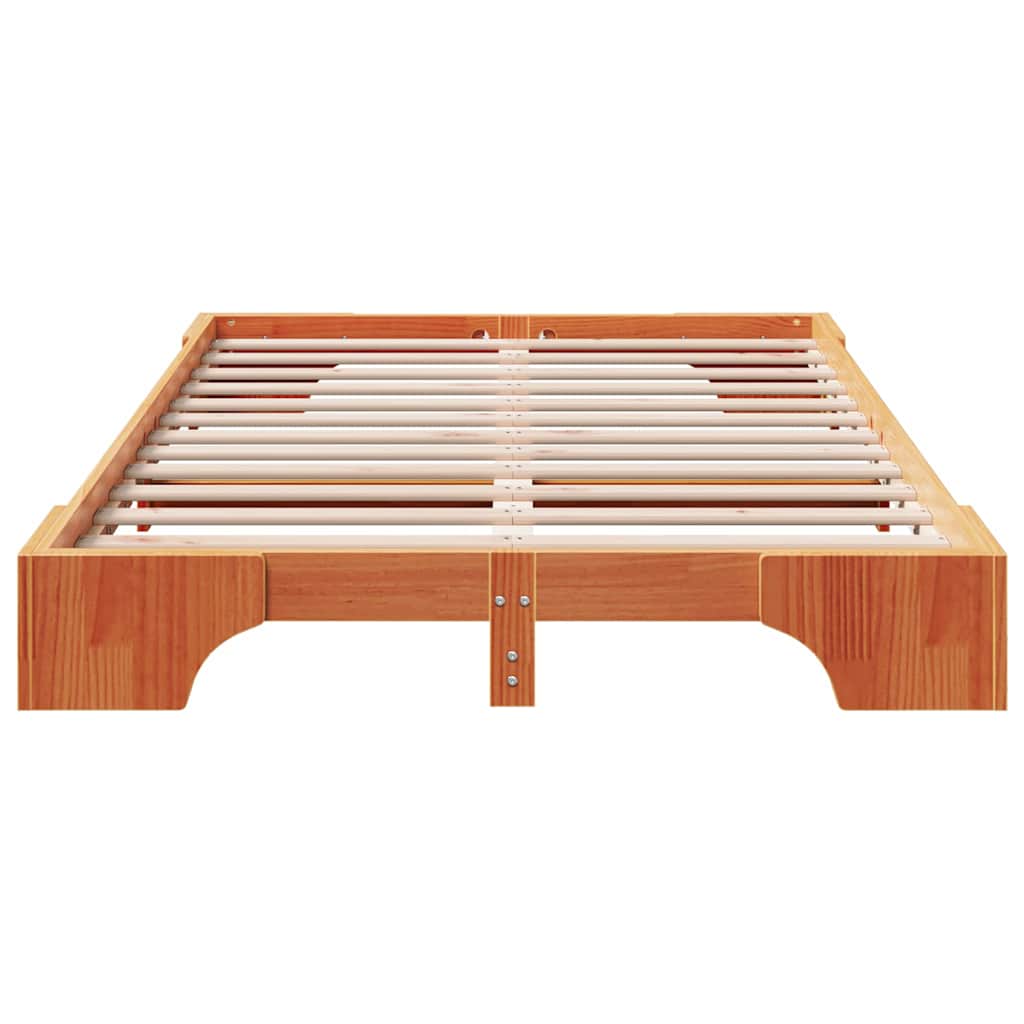 Bed Frame Wax Brown 140 x 190 cm Solid Pine Wood