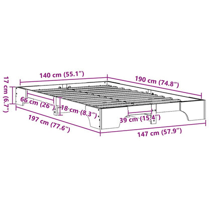 Bed Frame Wax Brown 140 x 190 cm Solid Pine Wood