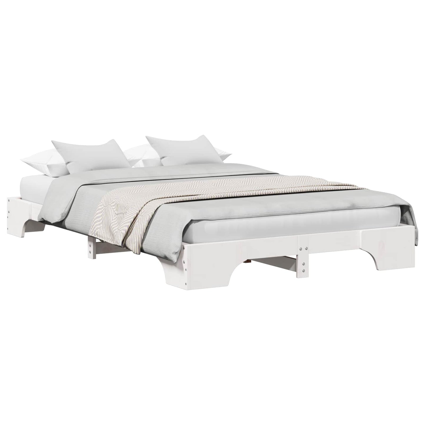 Bed Frame White 135 x 190 cm Solid Pine Wood