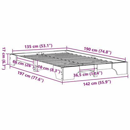Bed Frame White 135 x 190 cm Solid Pine Wood