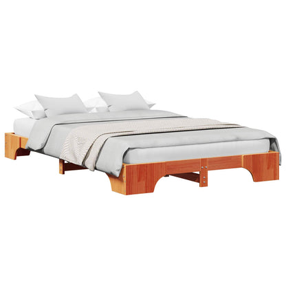 Bed Frame Wax Brown 135 x 190 cm Solid Pine Wood