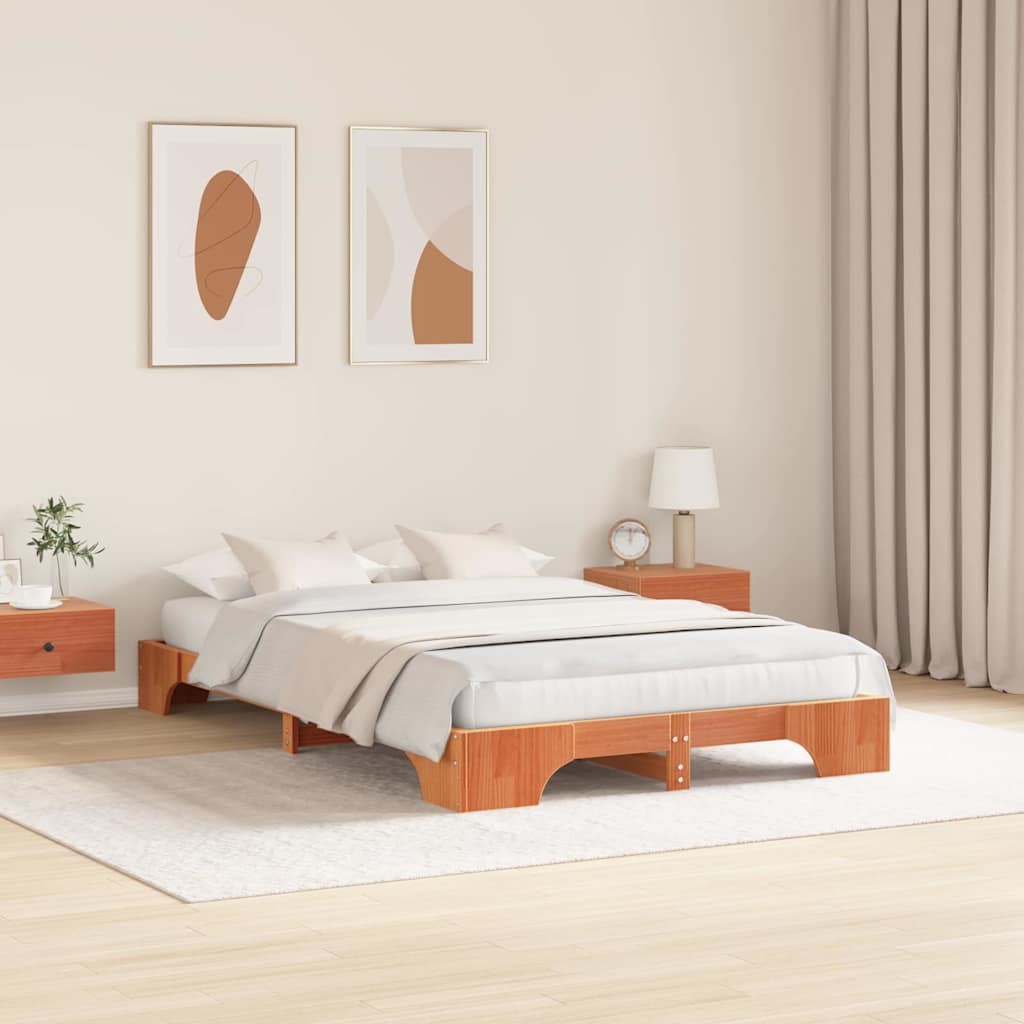 Bed Frame Wax Brown 120 x 190 cm Solid Pine Wood