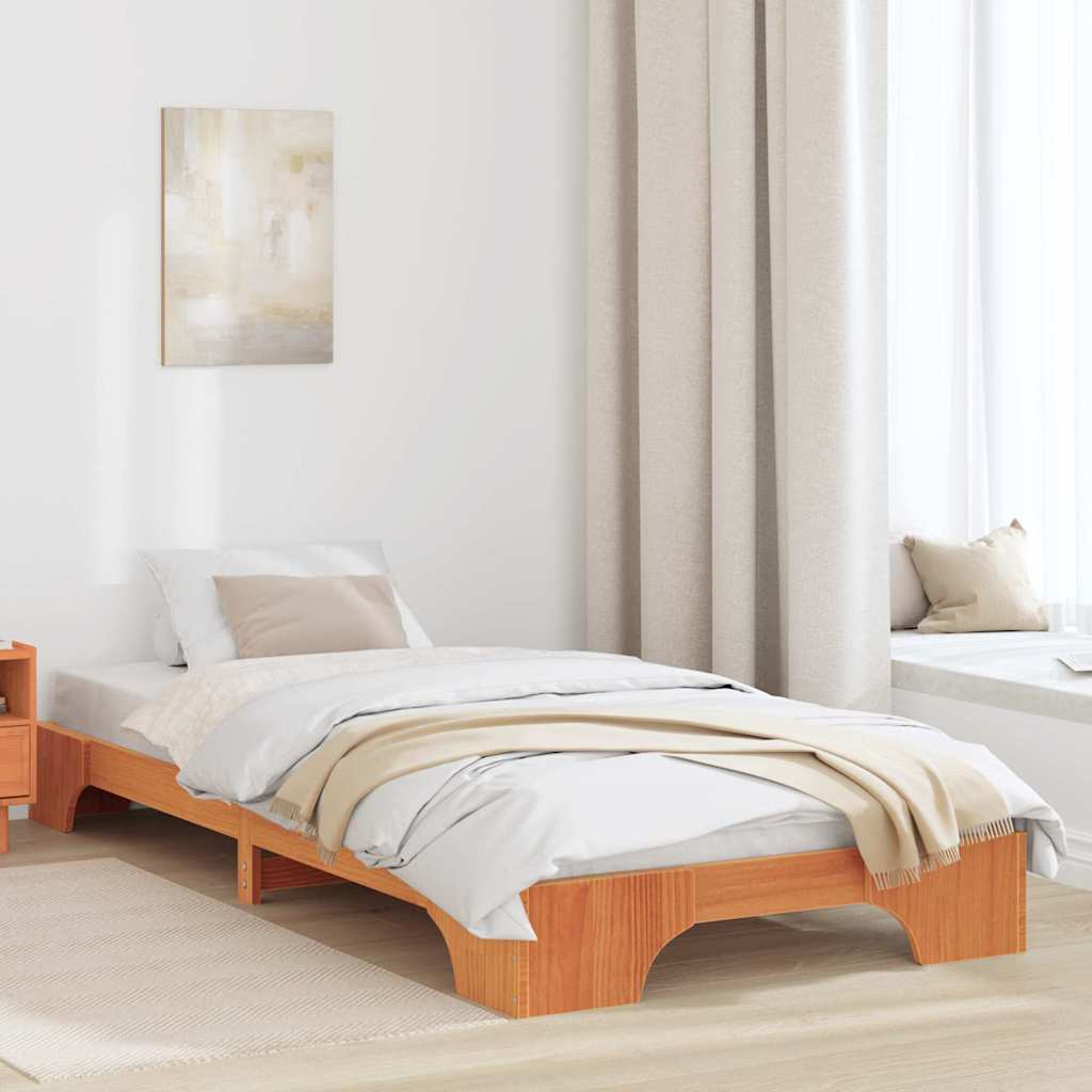 Bed Frame Wax Brown 90 x 200 cm Solid Pine Wood