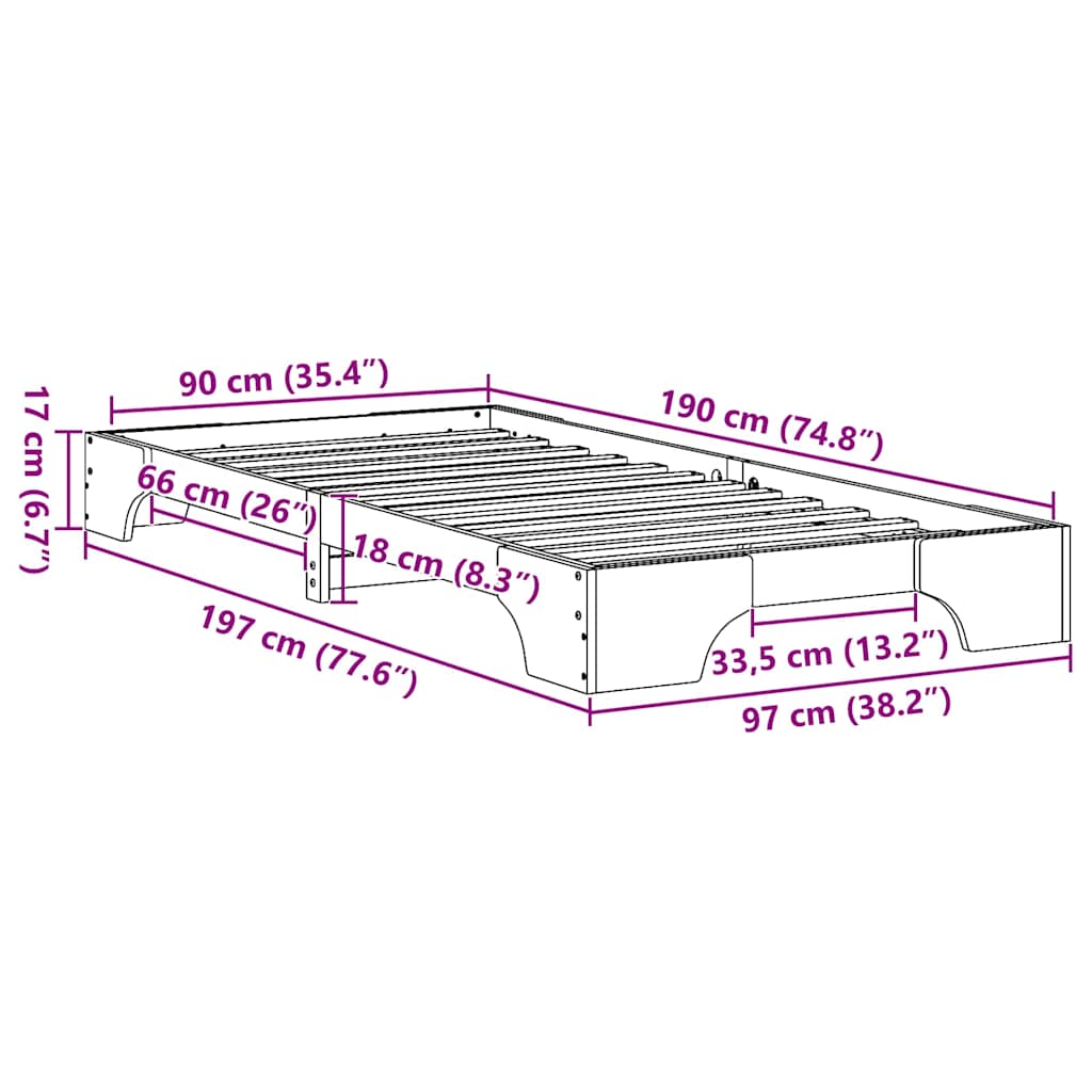 Bed Frame White 90 x 190 cm Solid Pine Wood
