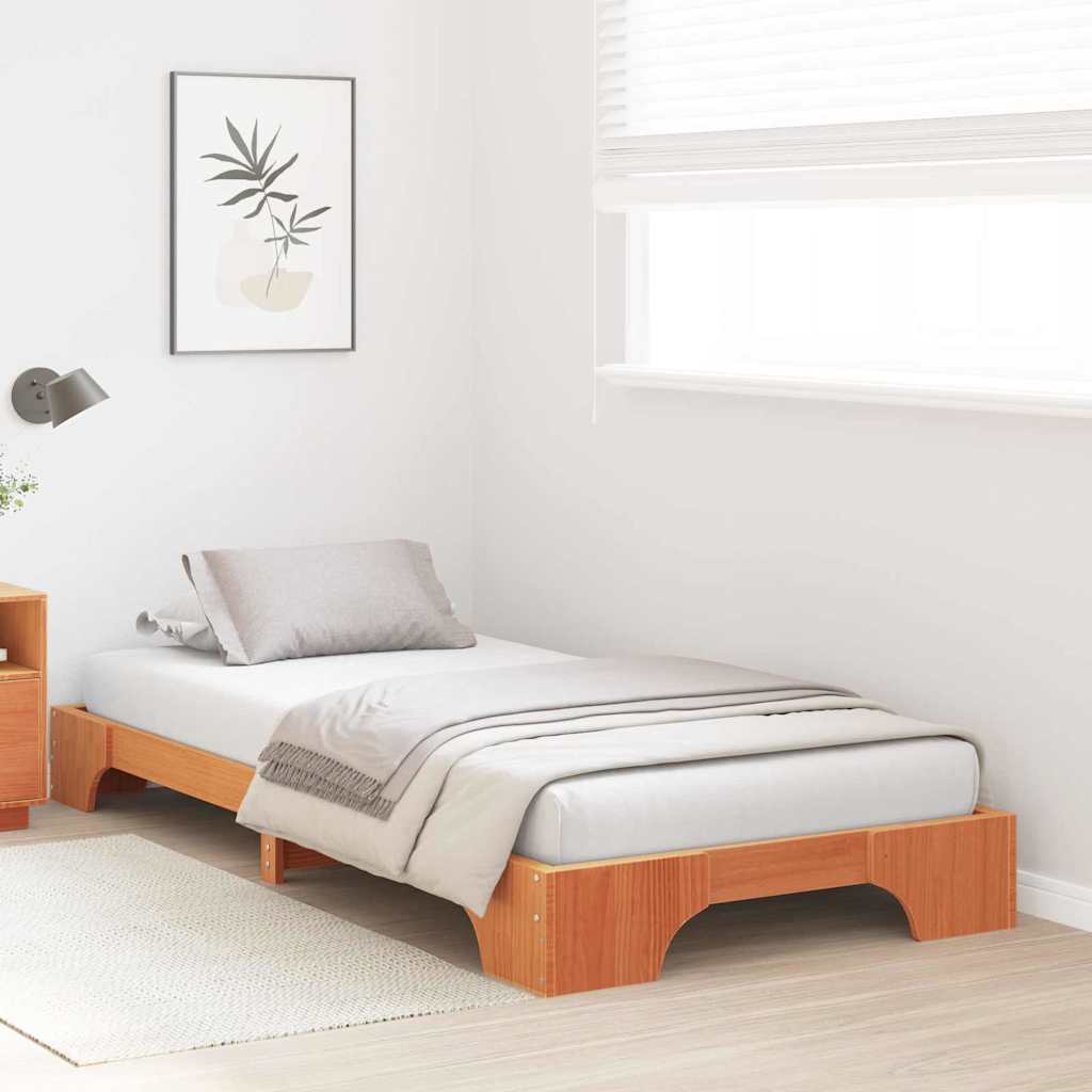 Bed Frame Wax Brown 75 x 190 cm Solid Pine Wood