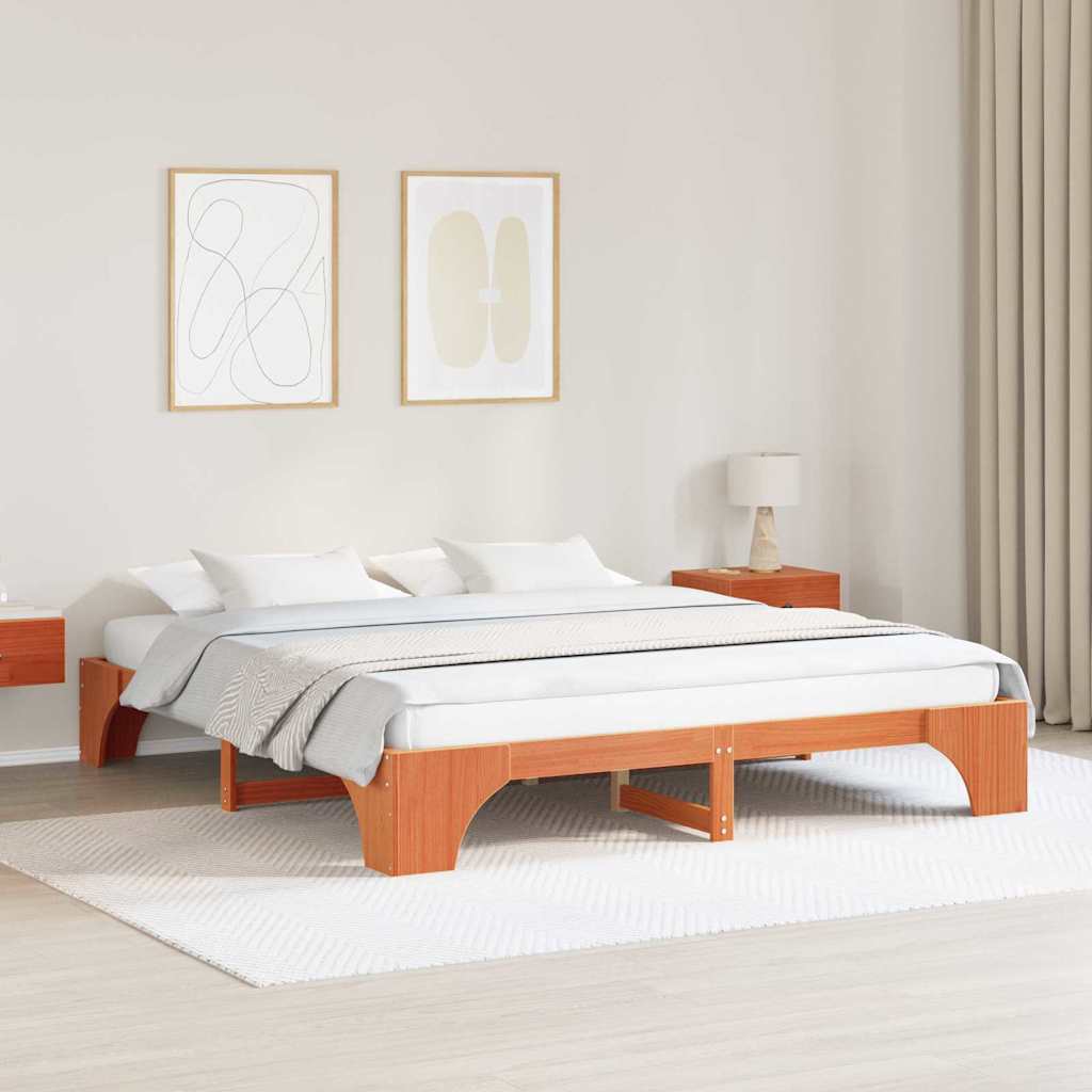 Bed Frame Wax Brown 180 x 200 cm Solid Pine Wood