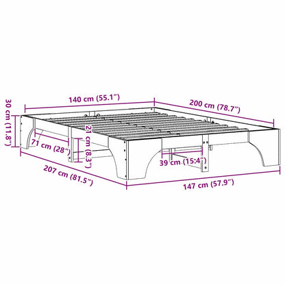 Bed Frame Wax Brown 140 x 200 cm Solid Pine Wood