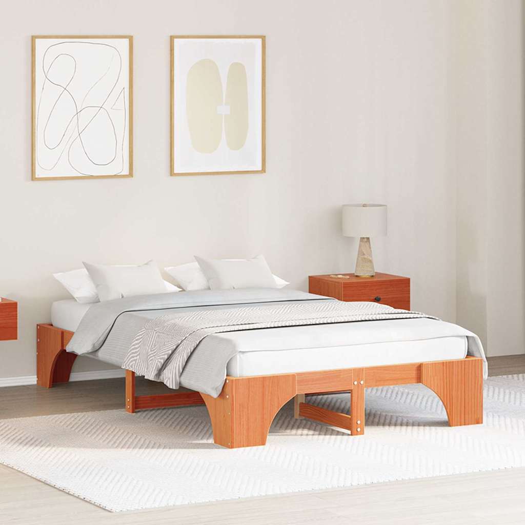Bed Frame Wax Brown 140 x 190 cm Solid Pine Wood