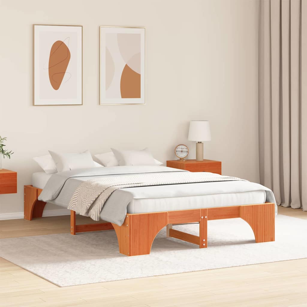 Bed Frame Wax Brown 140 x 190 cm Solid Pine Wood