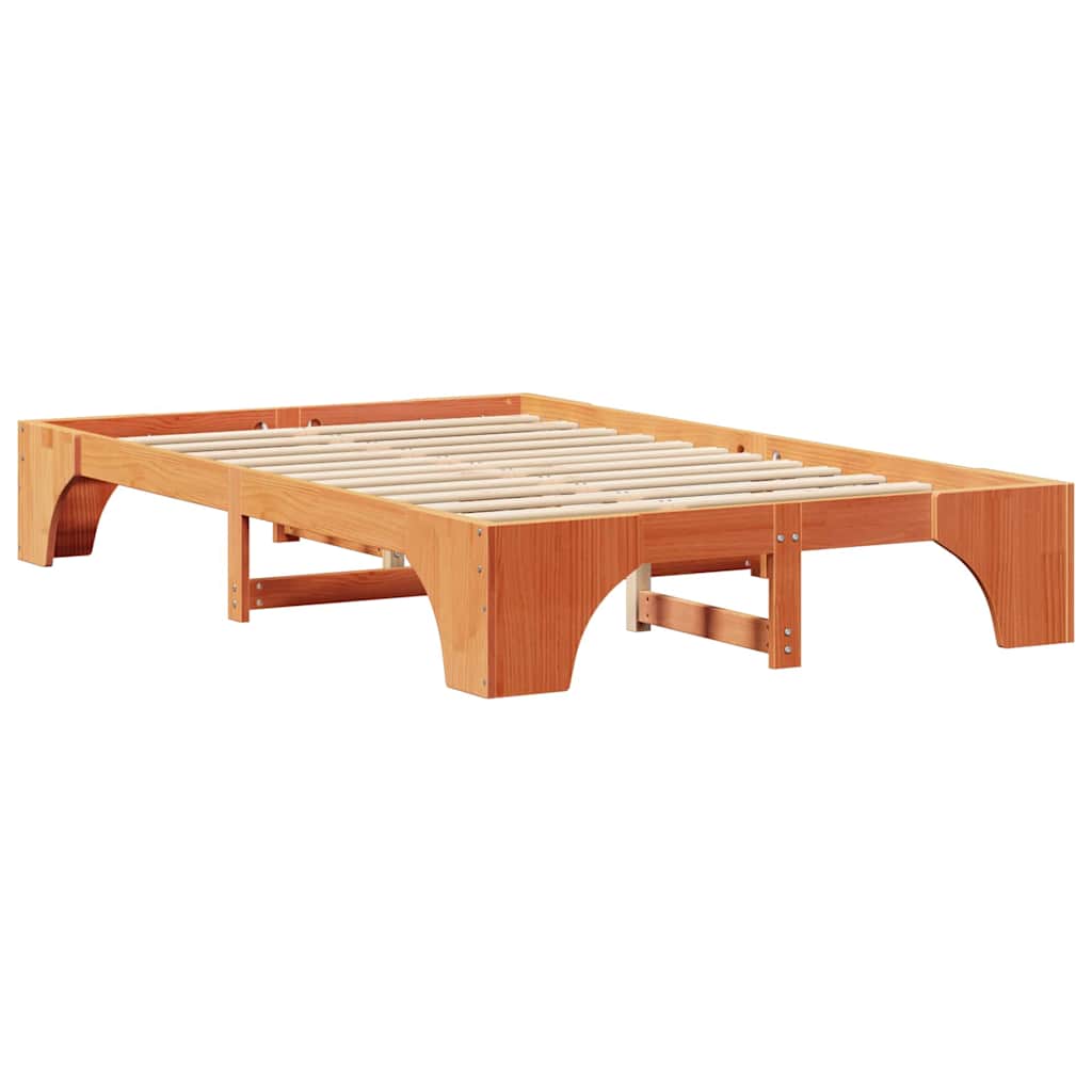 Bed Frame Wax Brown 135 x 190 cm Solid Pine Wood