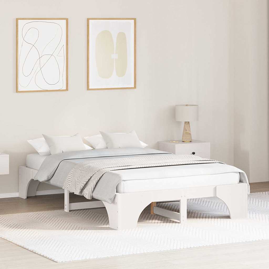 Bed Frame White 120 x 190 cm Solid Pine Wood