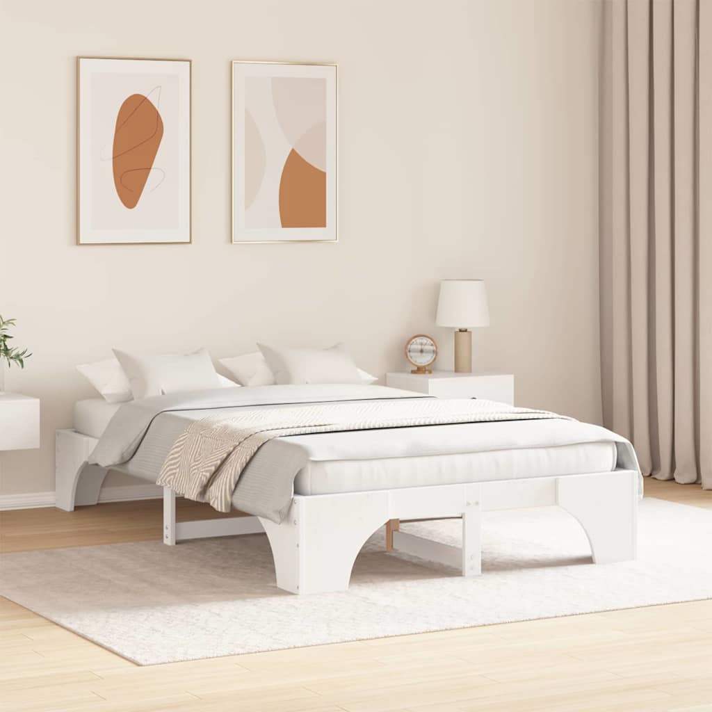 Bed Frame White 120 x 190 cm Solid Pine Wood
