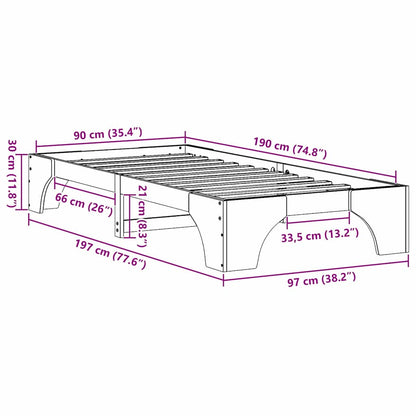Bed Frame Wax Brown 90 x 190 cm Solid Pine Wood