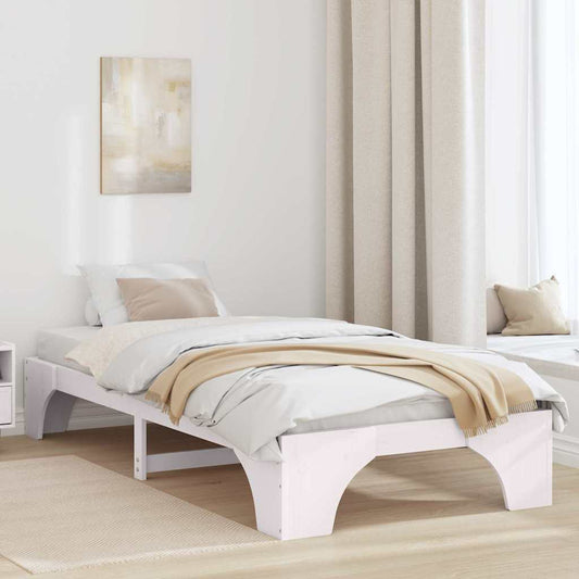 Bed Frame White 75 x 190 cm Solid Pine Wood