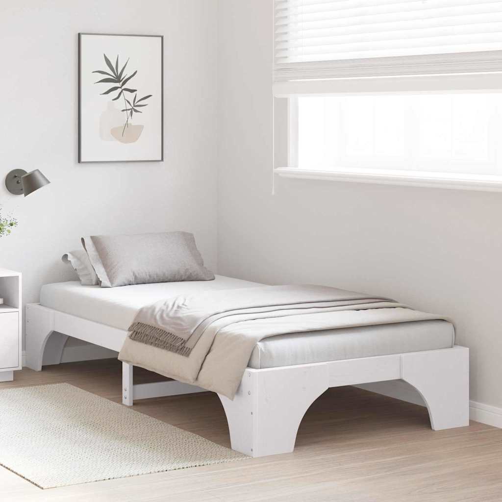 Bed Frame White 75 x 190 cm Solid Pine Wood