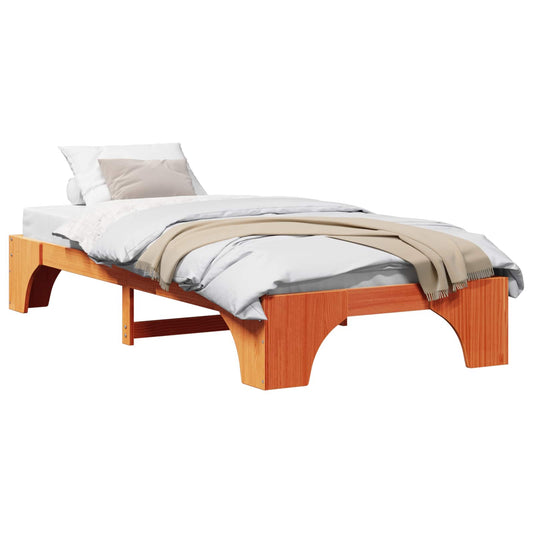 Bed Frame Wax Brown 75 x 190 cm Solid Pine Wood