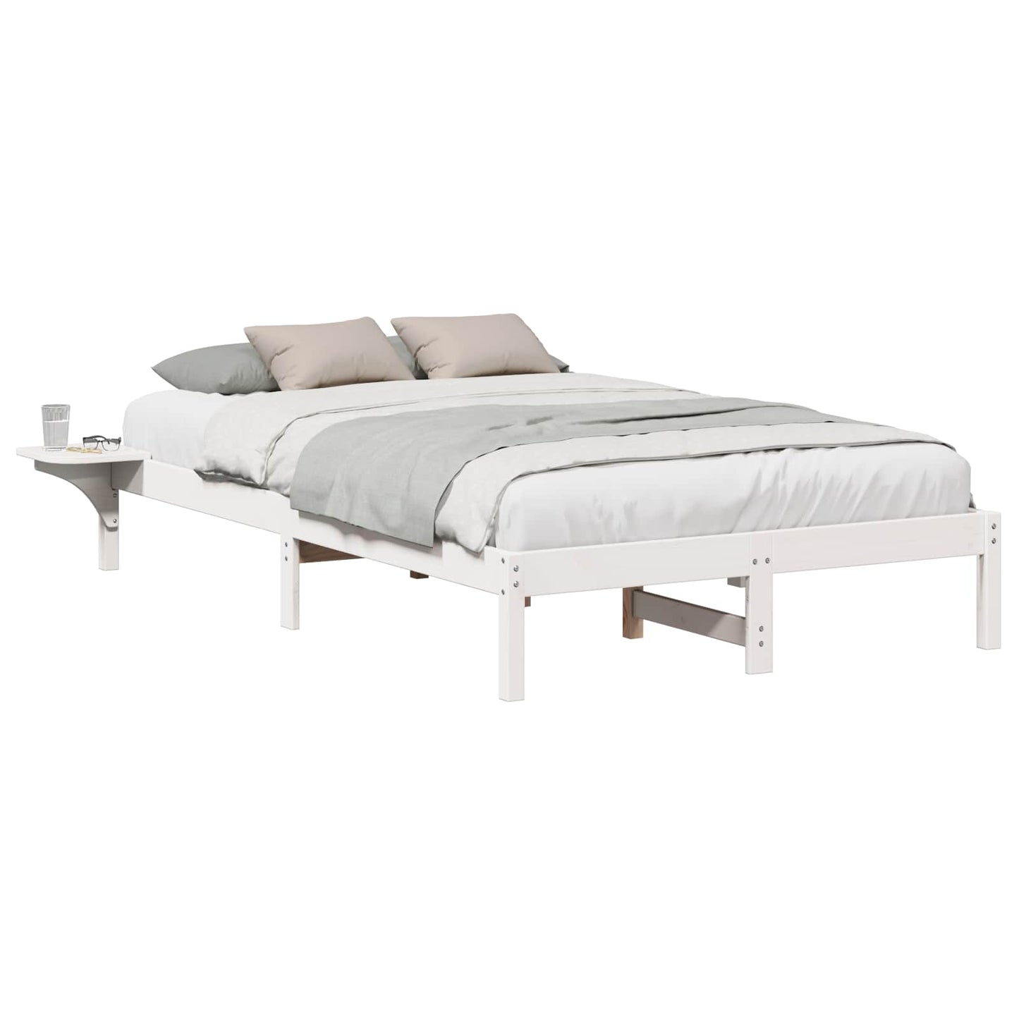 Bed Frame White 135 x 190 cm Solid Pine Wood